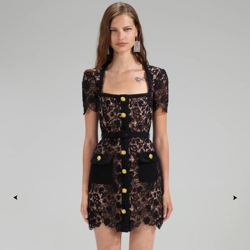 Self-Portrait Black Guipure Lace Mini Dress NWT
